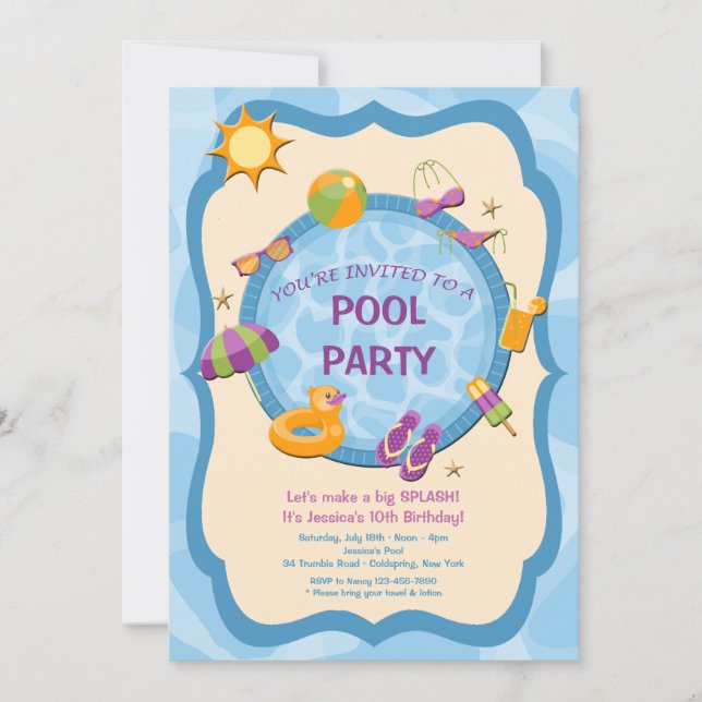 Backyard Pool Party Invitation (Front)