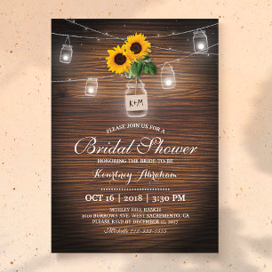 Backyard Rustic Sunflower Jar Lights Bridal Shower Invitation
