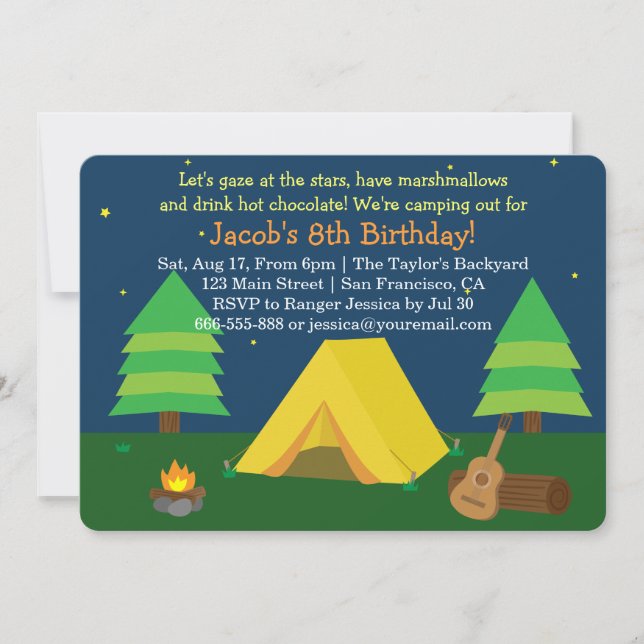 Backyard Sleepover Camping Birthday Party For Boys Invitation (Front)