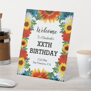 Backyard Summer Floral Birthday Pedestal Sign