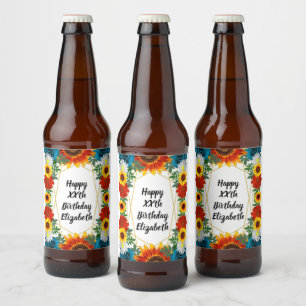 Backyard Summer Floral Geometric Beer Bottle Label
