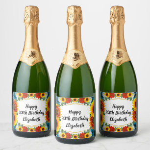 Backyard Summer Floral Geometric Sparkling Wine Label