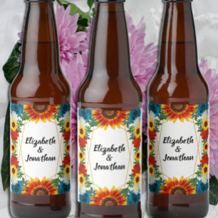 Backyard Summer Floral Geometric Wedding Beer Bottle Label