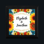 Backyard Summer Floral Geometric Wedding Gift Box<br><div class="desc">Elegant and colourful floral design for a backyard summer event. Features teal blue roses,  white daisies,  red wildflowers and sunflowers with gold geometric frame</div>