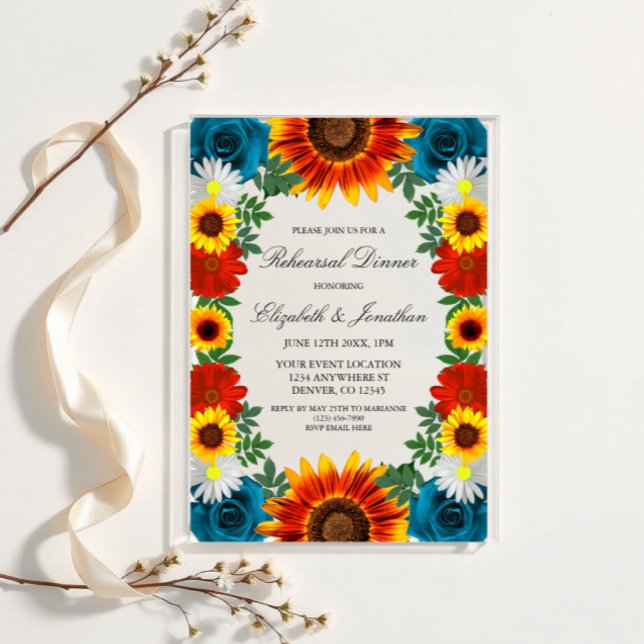Backyard Summer Floral Rehearsal Dinner Acrylic Invitations (Creator Uploaded)