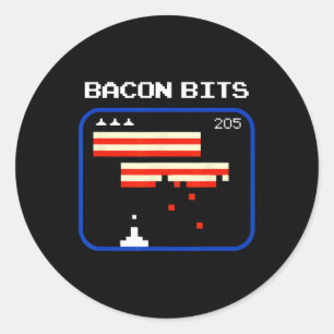 Bacon 8-bits Video Game Player Retro Nerd Geek Classic Round Sticker
