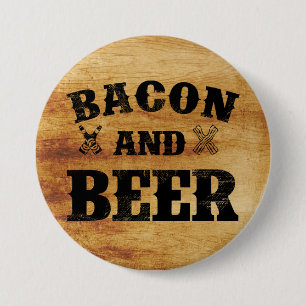 Bacon and beer rustic wood 7.5 cm round badge