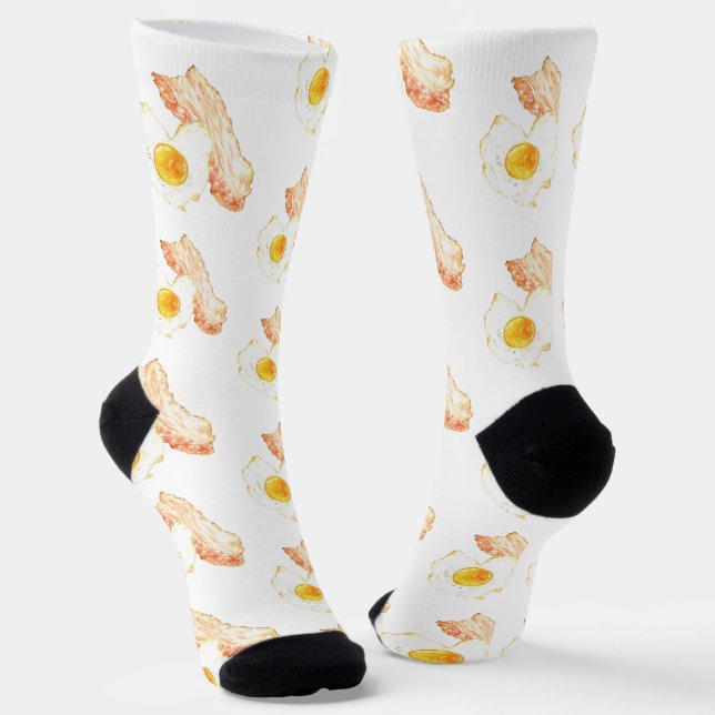 Bacon and Egg Breakfast Lover Watercolor Socks (Angled)
