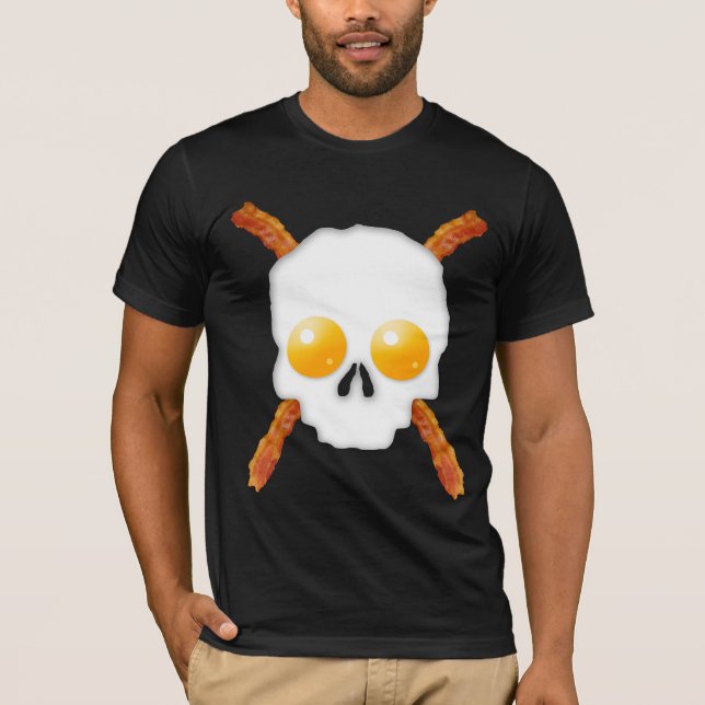Bacon and Eggs Breakfast Skull T-Shirt (Front)