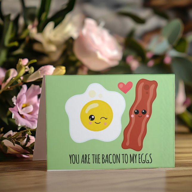 Bacon and Eggs Kawaii Funny Valentines Days Holiday Card (Crack up your Valentine and "poach" their heart with this hilariously honest and "egg-cellent" card.)