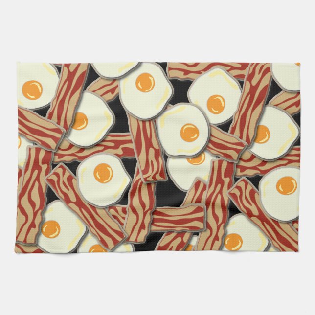 Bacon and Eggs Pattern Tea Towel (Horizontal)