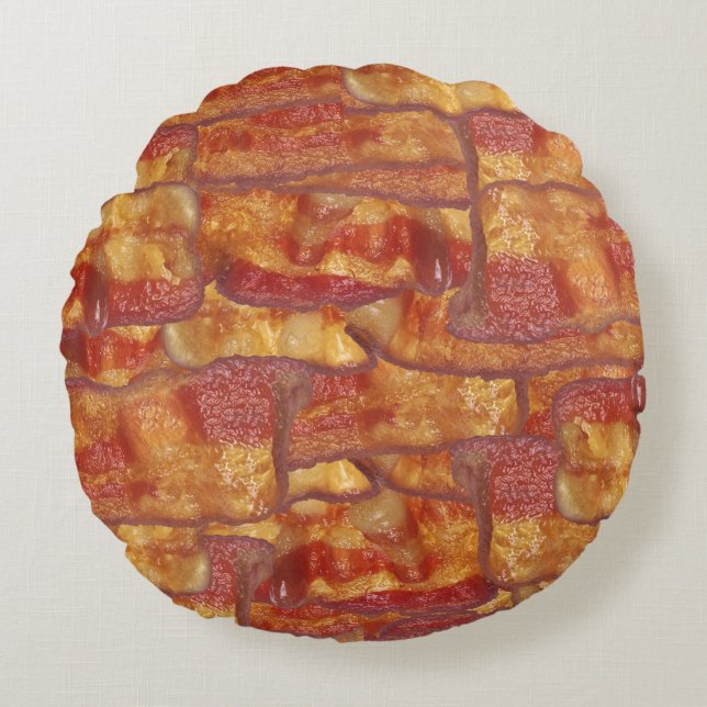 Bacon Background Pattern, Funny Fried Food Round Cushion (Front)