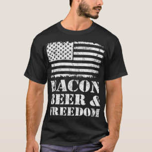 Bacon Beer & Freedom  BBQ Grilling USA Flag Funny  T-Shirt