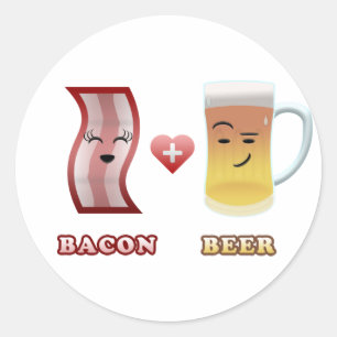 Bacon + Beer In Love Classic Round Sticker