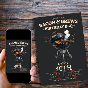 Bacon & Brews 40th Birthday BBQ Man Invitation