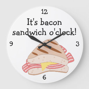 Bacon Butty O'Clock fun food graphic Large Clock