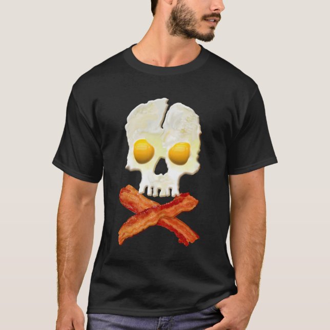 Bacon Crossbones Eggs Skull Sizzling T-Shirt (Front)