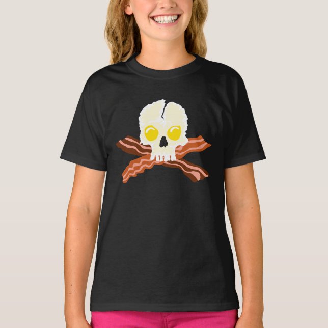 Bacon Crossbones Eggs Skull T-Shirt (Front)