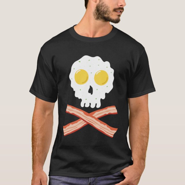 Bacon Crossbones & Sunnyside Up Eggs Skull  Breakf T-Shirt (Front)