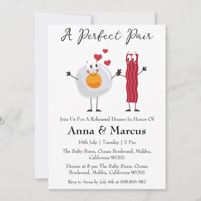 Bacon & Egg a perfect pair bridal dinner Invitation (Front)