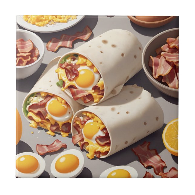 Bacon Egg Cheese Breakfast Wrap Ceramic Tile (Front)