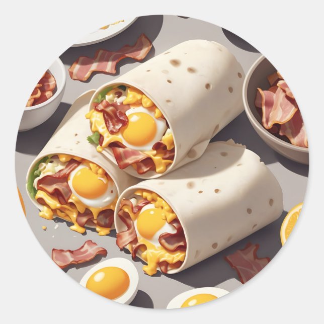 Bacon Egg Cheese Breakfast Wrap Classic Round Sticker (Front)