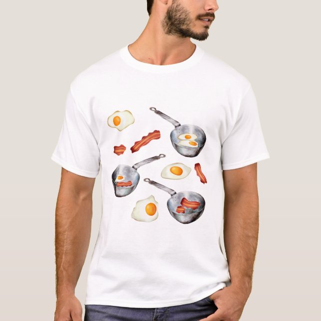 Bacon & Eggs Breakfast Food Pattern T-Shirt (Front)