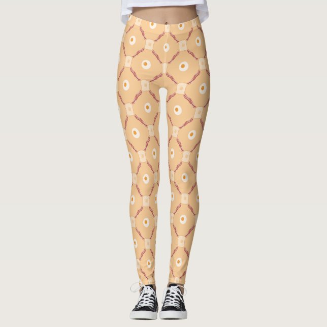 Bacon Eggs Buttered Toast Cartoon Pattern Leggings (Front)