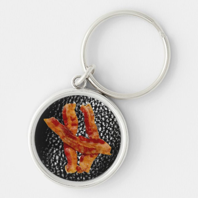 Bacon/Faux Black Leather Keychain (Front)