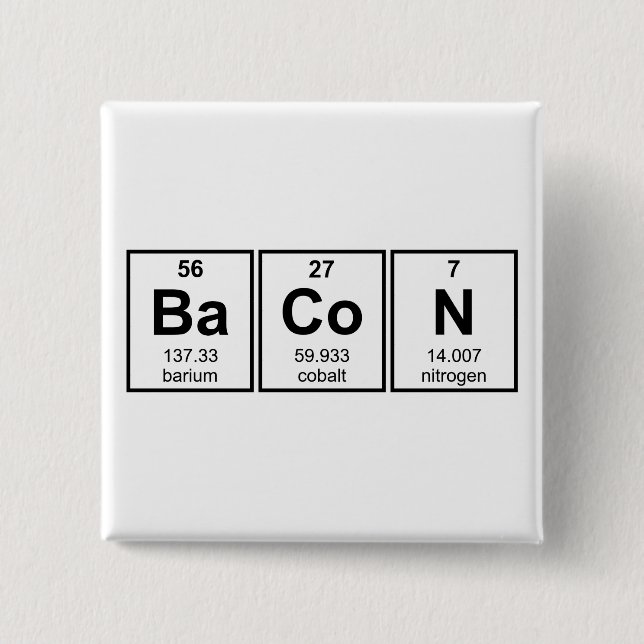 Bacon Periodic Table Element Symbols 15 Cm Square Badge (Front)