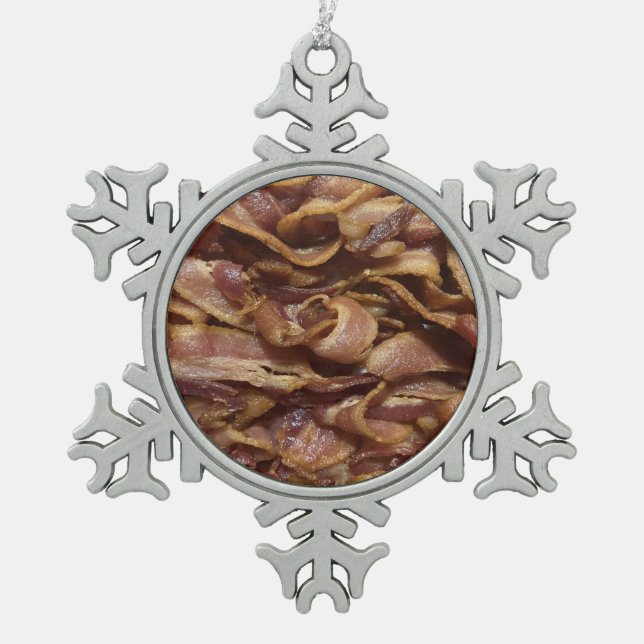Bacon Snowflake Pewter Christmas Ornament (Front)