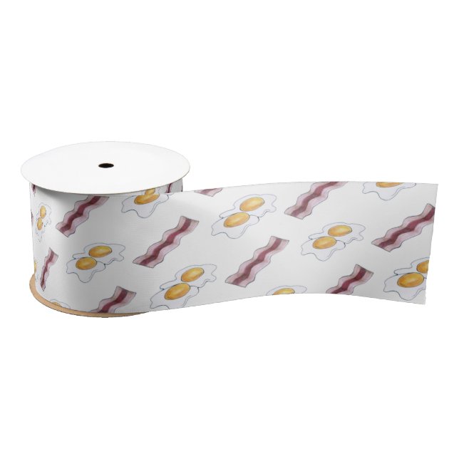 Bacon Strips and Fried Eggs Breakfast Food Pairing Satin Ribbon (Spool)
