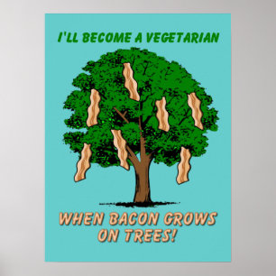 Bacon Tree Funny Print Poster Sign Humour