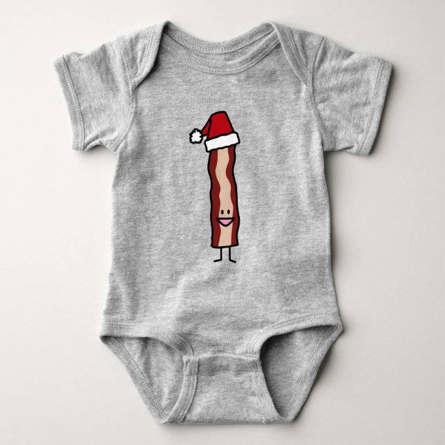 Bacon Wearing a Santa Hat Christmas Baby Bodysuit (Front)