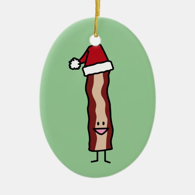 Bacon Wearing a Santa Hat Christmas Ceramic Ornament (Front)
