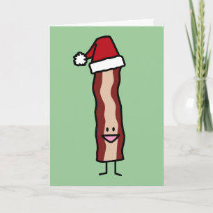 Bacon Wearing a Santa Hat Christmas Holiday Card