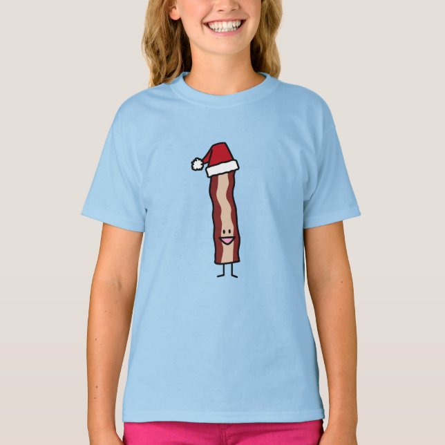 Bacon Wearing a Santa Hat Christmas T-Shirt (Front)