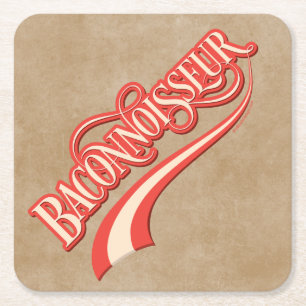 Baconnoisseur (bacon lover) square paper coaster