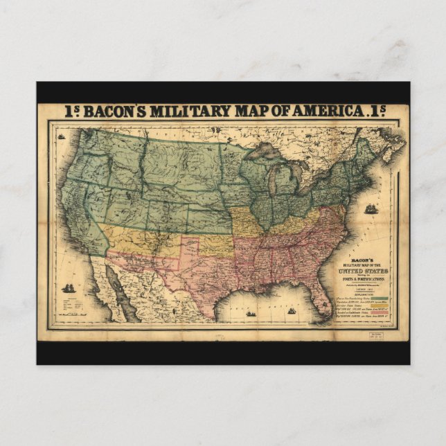 Bacon's Military Map of the United States (1862) Postcard (Front)
