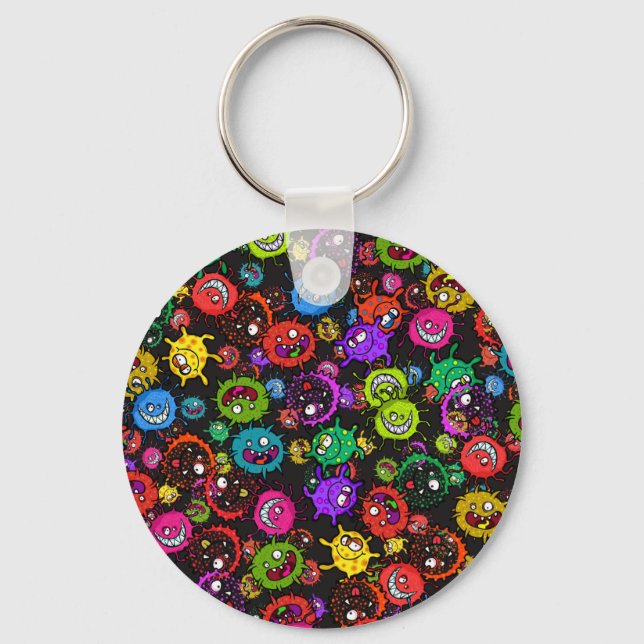 Bacterial Epidemic Cartoon Germ Explosion Key Ring (Front)
