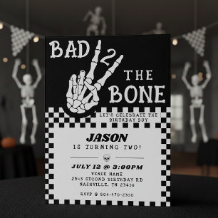 Bad 2 the Bone Skeleton 2nd Birthday Party Invitation