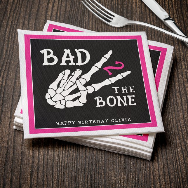 Bad 2 the Bone Skeleton 2nd Birthday Party Napkin (Creator Uploaded)