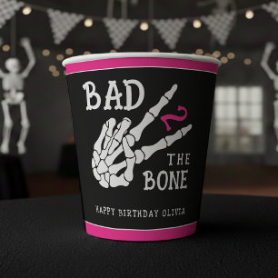Bad 2 the Bone Skeleton 2nd Birthday Party Paper Cups