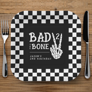 Bad 2 the Bone Skeleton 2nd Birthday Party Paper Plate