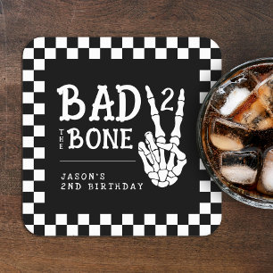 Bad 2 the Bone Skeleton 2nd Birthday Party Square Paper Coaster