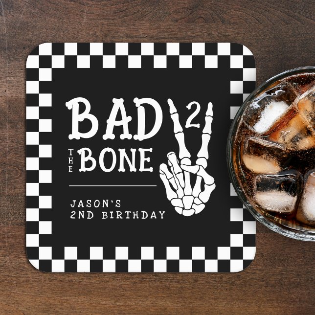 Bad 2 the Bone Skeleton 2nd Birthday Party Square Paper Coaster (Bad 2 the Bone Skeleton 2nd Birthday Party Square Paper Coaster
)