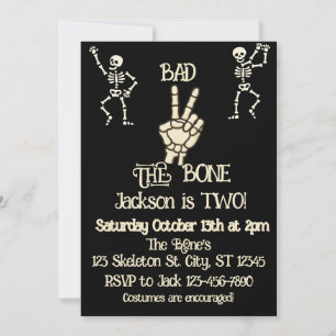 Bad 2 the bone  skeleton birthday party invitation