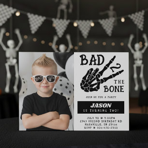 Bad 2 the Bone Skeleton Photo 2nd Birthday Party Invitation