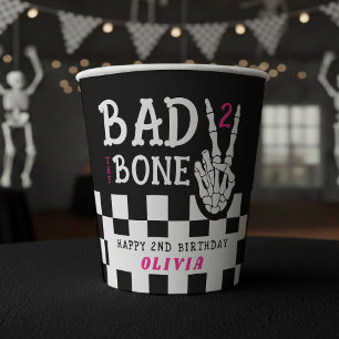 Bad 2 the Bone Skeleton Pink 2nd Birthday Party Paper Cups