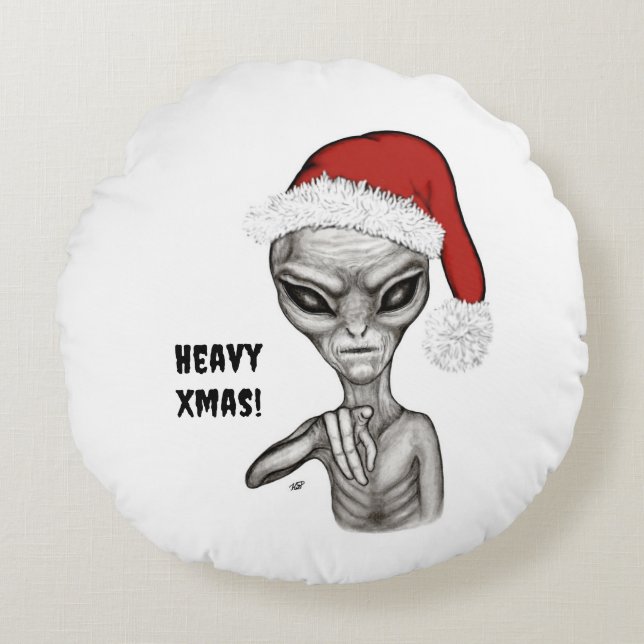 Bad Alien , Heavy Xmas ! Round Cushion (Front)